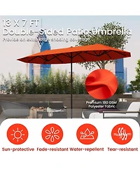 Gouun 13 ft Double-Sided Table Market Umbrella with Crank Handle and 12-Rib Frame