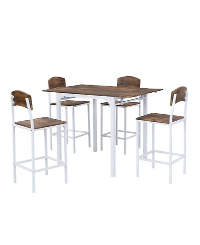 Clihome 5-Piece Counter Height Drop Leaf Dining Table Set with Chairs Farmhouse Style