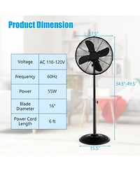 Mecale 16 Inch Pedestal Standing Fan Oscillating 3-Speed Adjustable Height