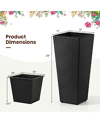 Gymax 2Pieces Rattan Tall Plant Pots with Detachable Plastic Liners Pre-Marked Drainage Hole
