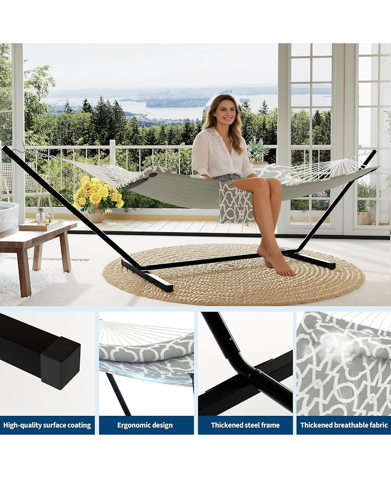 gaomon Portable Double Hammock with Stand for Outdoor Patio, Garden, Beach, Backyard
