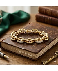 Simona Pave Cz and Polished Oval Link Bracelet