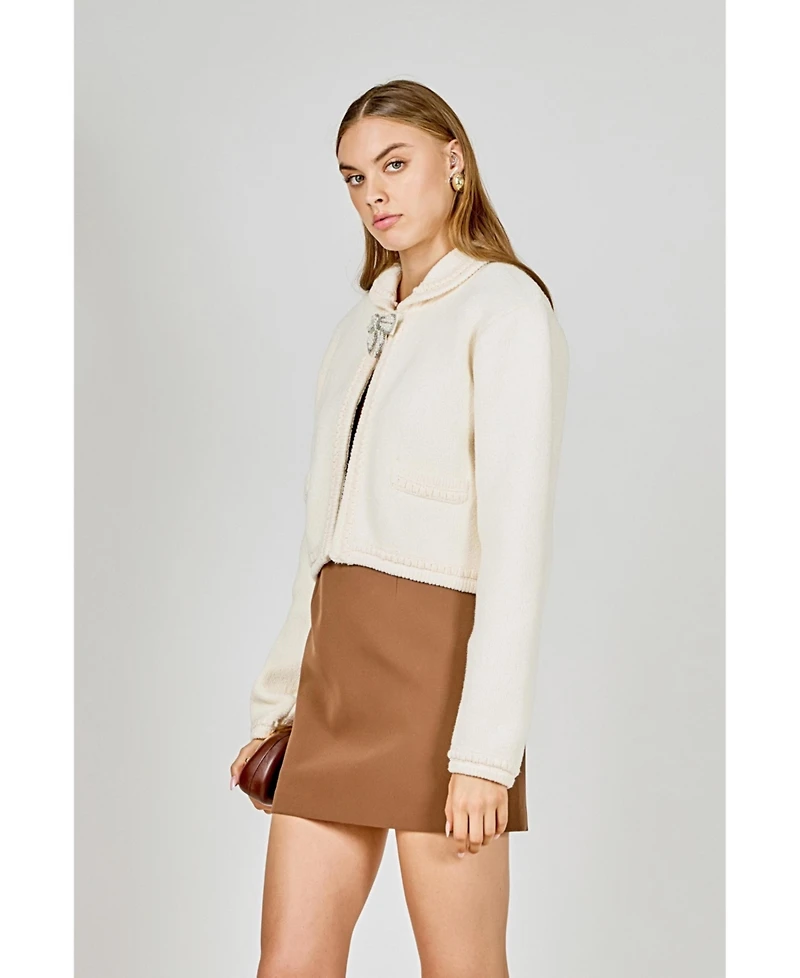 endless rose Women's Cardigan Featuring Braided Trim And Bow Accents