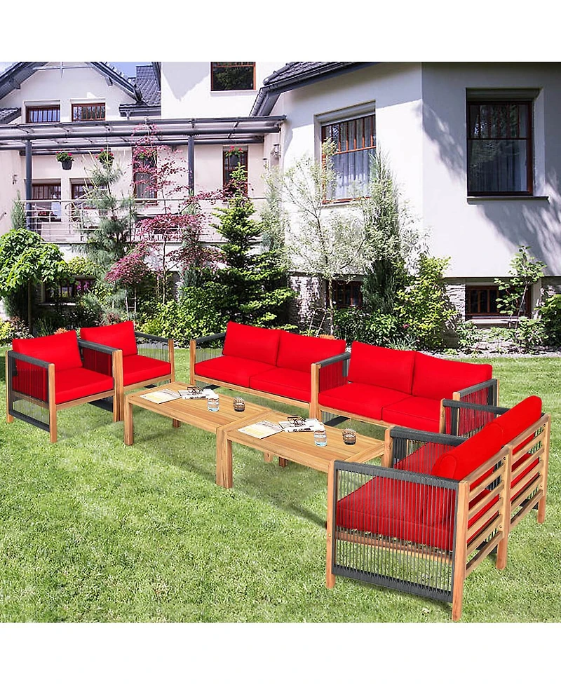 Costway 8 Pcs Wood Outdoor Patio Furniture Set with Cushions Cover Sets