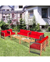 Costway 8 Pcs Wood Outdoor Patio Furniture Set with Cushions Cover Sets