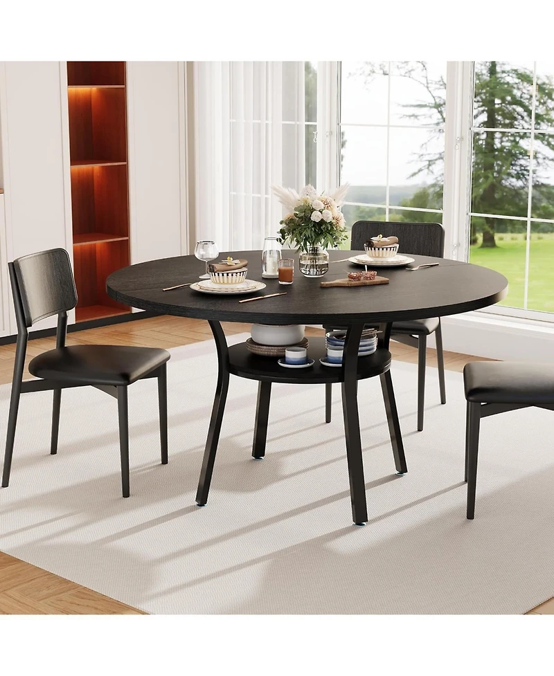gaomon 47" Round Dining Table for 4-6, Wood Kitchen with Shelf Farmhouse Circle Dinner