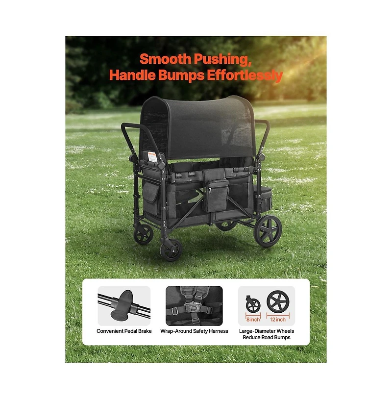 Sugift 4 Seat Wagon Stroller 330 lb Foldable Push Pull with Canopy