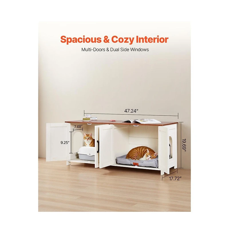 Sugift Cat Litter Box Enclosure for Multi Cats 47.2 in Hidden Litter Box Cabinet with 4 Doors