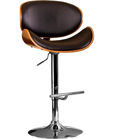 flynama Walnut Bentwood Adjustable Swivel Bar Stool, 36-44" Height