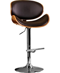 flynama Walnut Bentwood Adjustable Swivel Bar Stool, 36-44" Height