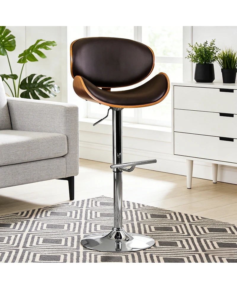 flynama Walnut Bentwood Adjustable Swivel Bar Stool, 36-44" Height