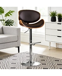 flynama Walnut Bentwood Adjustable Swivel Bar Stool, 36-44" Height