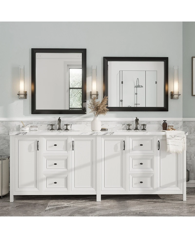 Apmir 30" x 36" Inch Thick Metal Framed Wall Mirrors for Bedroom
