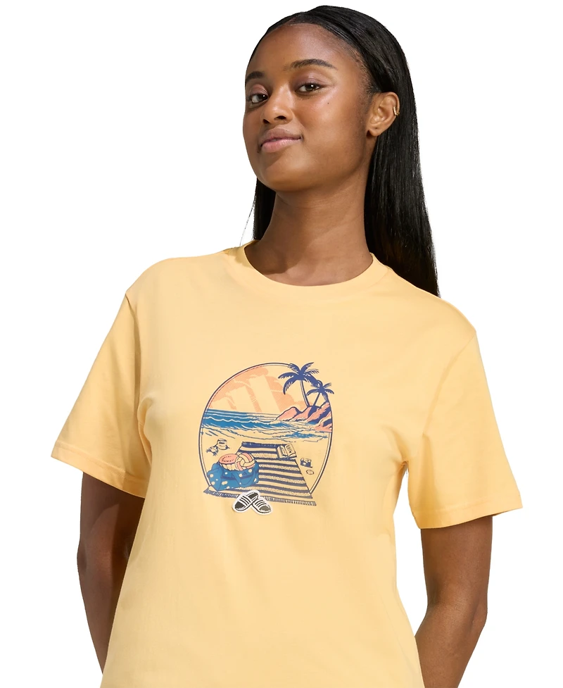 adidas Women's Summer Slides Crewneck Graphic Cotton T-Shirt
