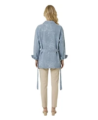 Modenaire Women's Floral Jacquard Belted Waist Jacket