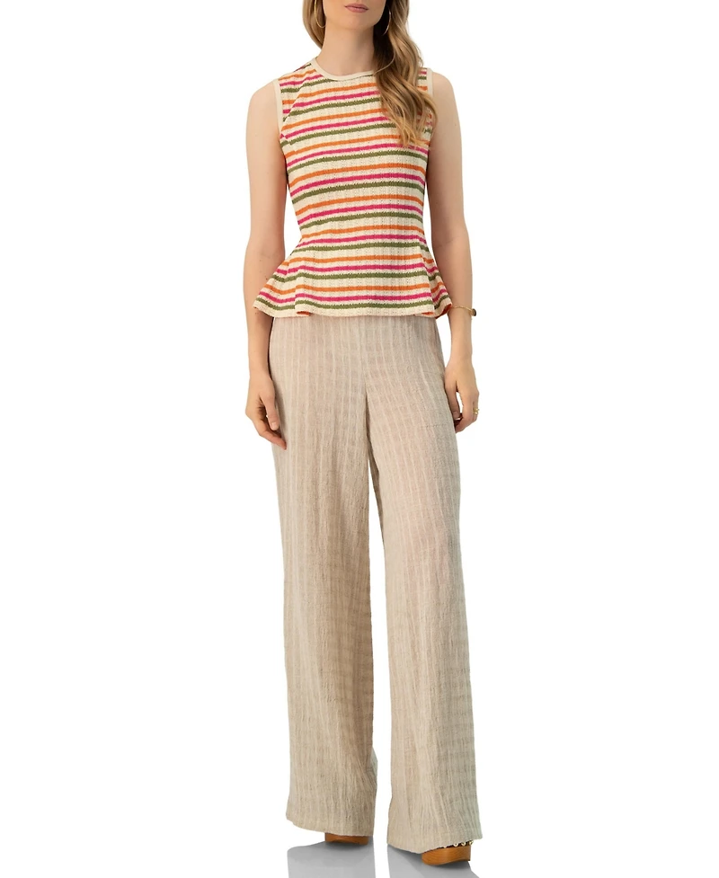 Ivonne Women's Sleeveless Peplum Striped Knit Blouse