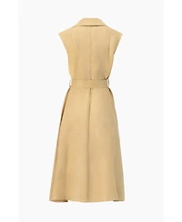 Ivonne Women's Long Linen Dress with Waist Tie