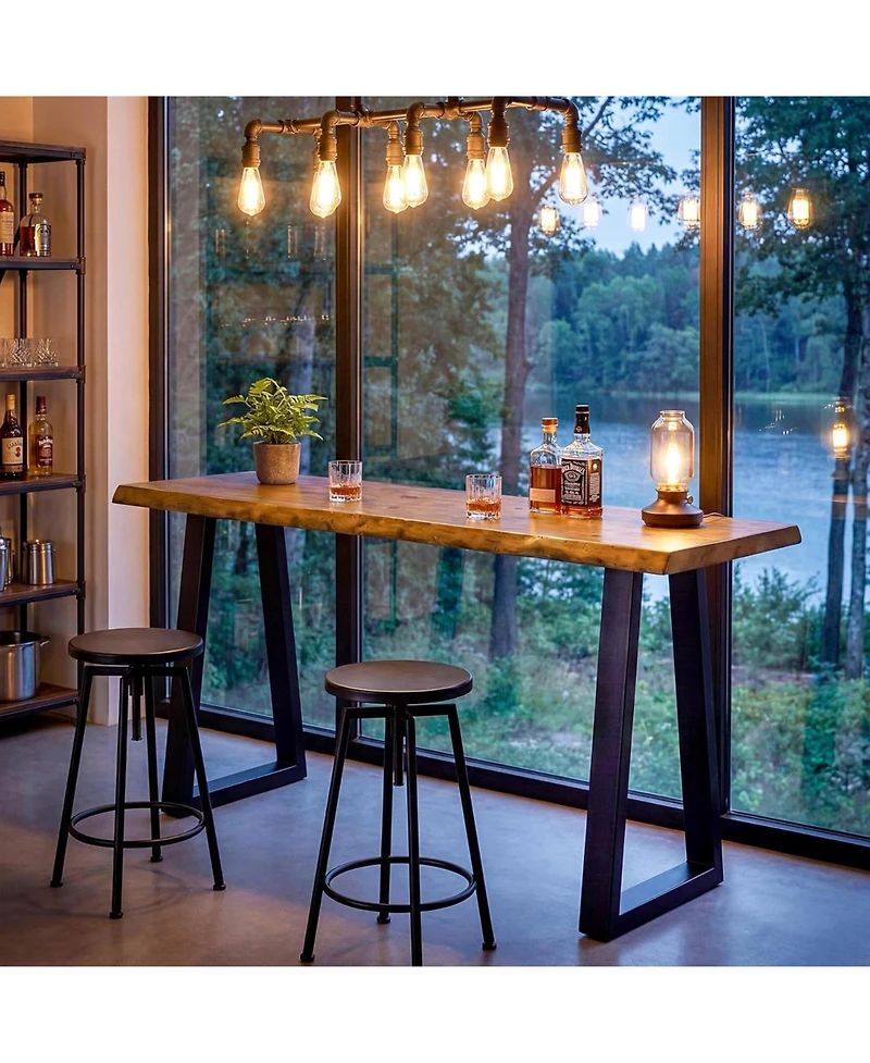 Tribesigns Solid Wood Bar Table, 63" Live Edge Counter Height Table with Metal Legs, Rustic Industrial Long Pub Table