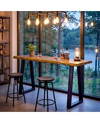 Tribesigns Solid Wood Bar Table, 63" Live Edge Counter Height Table with Metal Legs, Rustic Industrial Long Pub Table