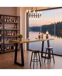 Tribesigns 63" Solid Wood Bar Table, Commercial Grade Counter Height Table with Metal Legs, Heavy Duty Long Pub Table