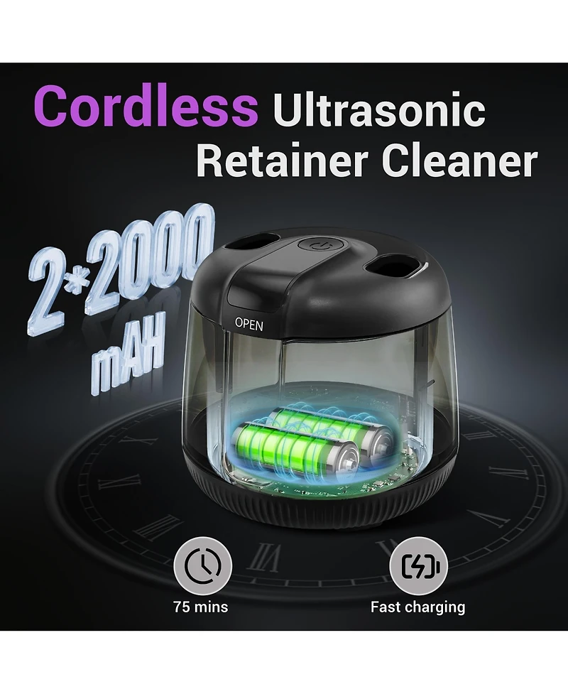 MySmile MS202B Cordless Ultrasonic Retainer and Jewelry Cleaning Pod for Home 48kHz with Digital Timer