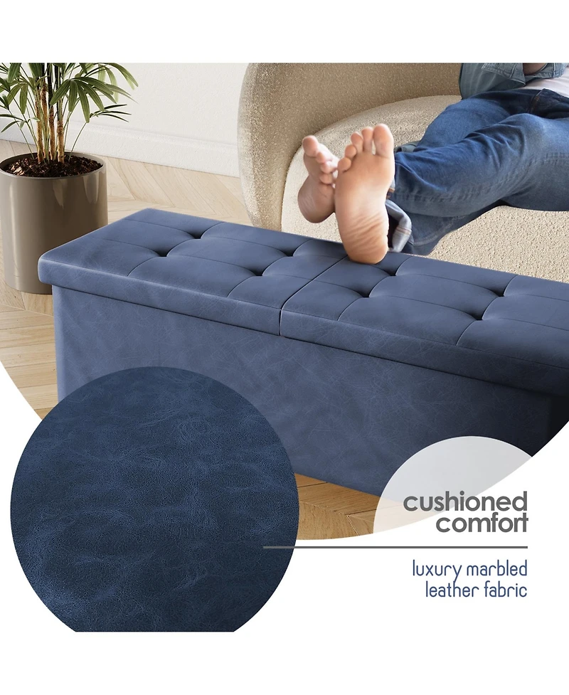 Nestl 43 Inch Leatherette or Fabric Finish Ottoman Storage Bench with Storage Bins