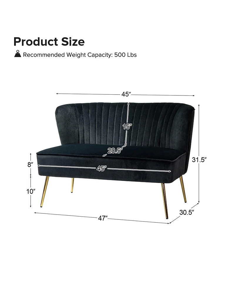 Hulala Home Euclid 47" Contemporary Velvet 2-Seat Armless Loveseat Sofa