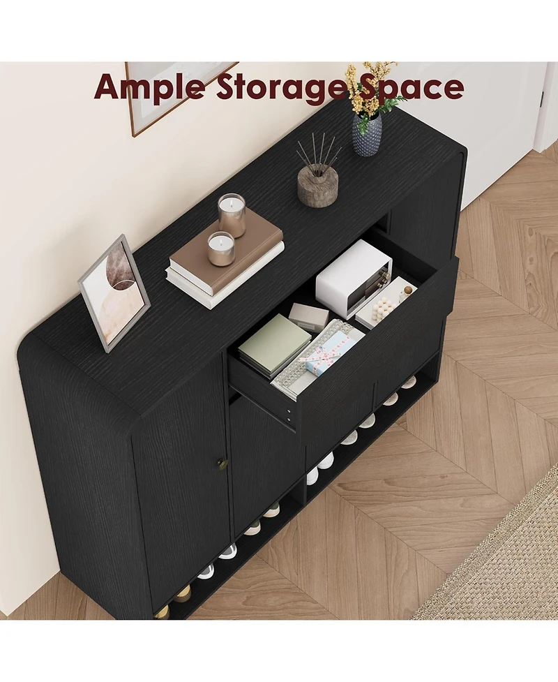 gaomon Shoe Cabinet with 4 Doors and 1 Drawer, Wood Storage Organizer Open Bottom Shelf, Modern Entryway for Hallway