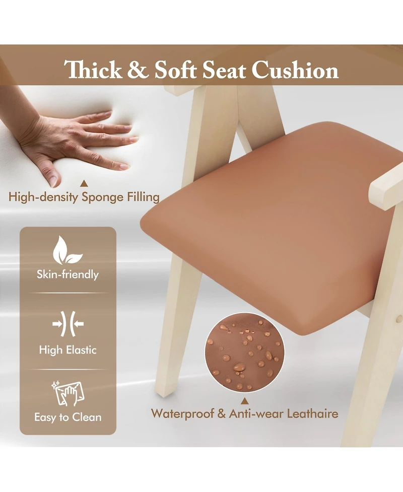 Slickblue Modern Mid Century Wooden Accent Chairs Set of 2 with Soft Leathaire Seating