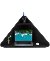 Sugift Floating Triangular Corner Computer Desk with Storage Shelf
