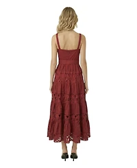 Modenaire Women's Belted Tiered Lace Midi Dress