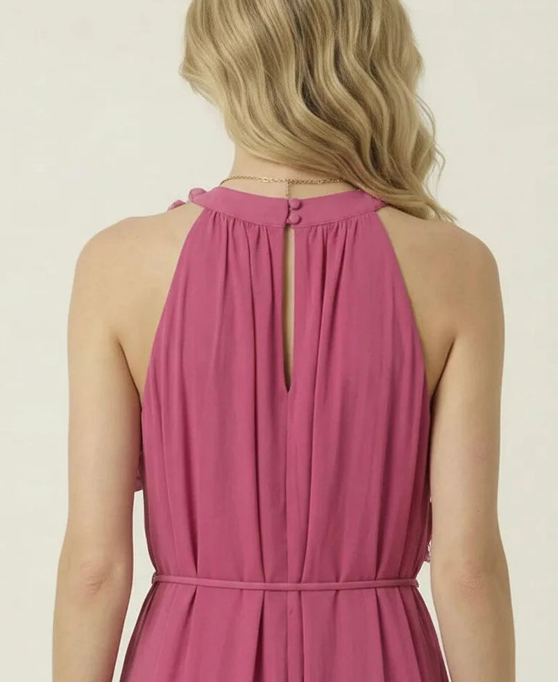 Modenaire Women's Floral Applique Halter Midi Dress