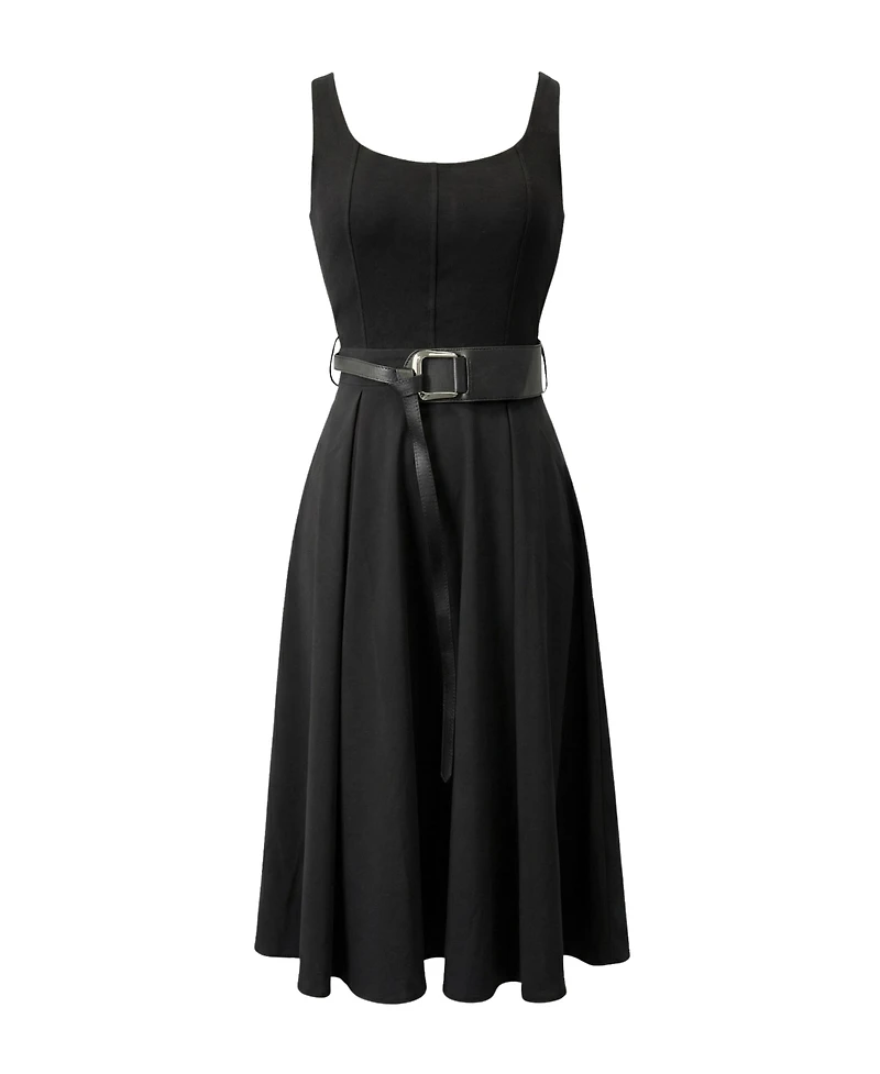 Modenaire Women's Belted Scoop-Neck Midi Dress