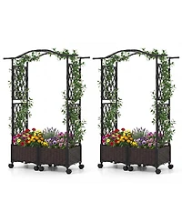 Gymax 2Pieces 5 Ft Self-Watering Planter Boxes w/Lattice Trellis and Roof Lockable Wheels