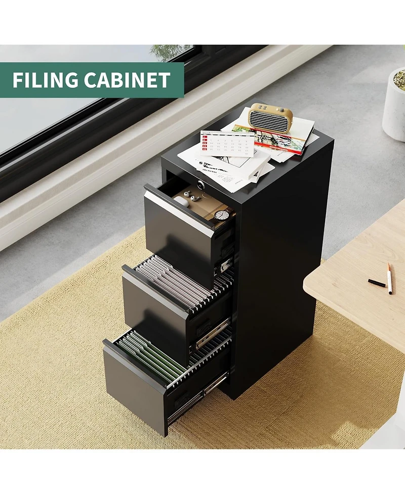 gaomon 3 Drawer Metal File Cabinet, Vertical File Cabinet with Lock, Heavy Duty Storage for Letter/Legal/A4/F4 Documents, Easy Assembly