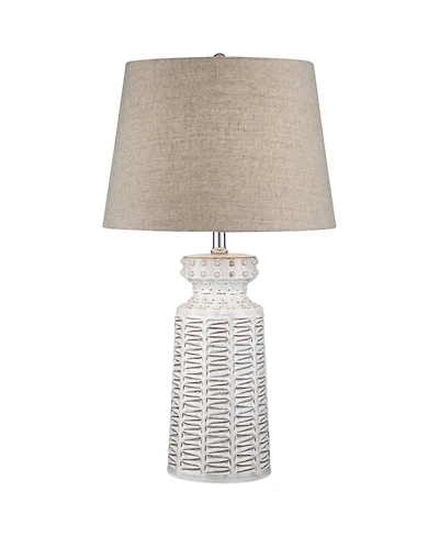 360 Lighting Helene Country Cottage Table Lamp 26" High Cream Ceramic with Table Top Dimmer Tan Linen Drum Shade for Bedroom Living Room Kids