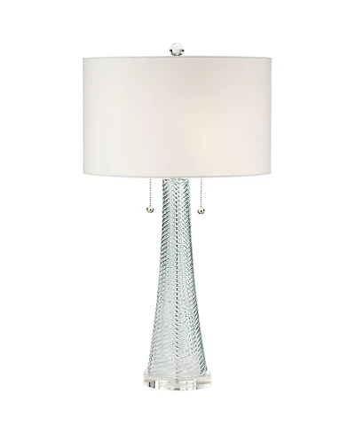 Possini Euro Design Modern Table Lamp 28 1/2" Tall with Usb Dimmer Aqua Blue Swirl Fluted Glass Drum Shade for Bedroom Living Room House Bedside
