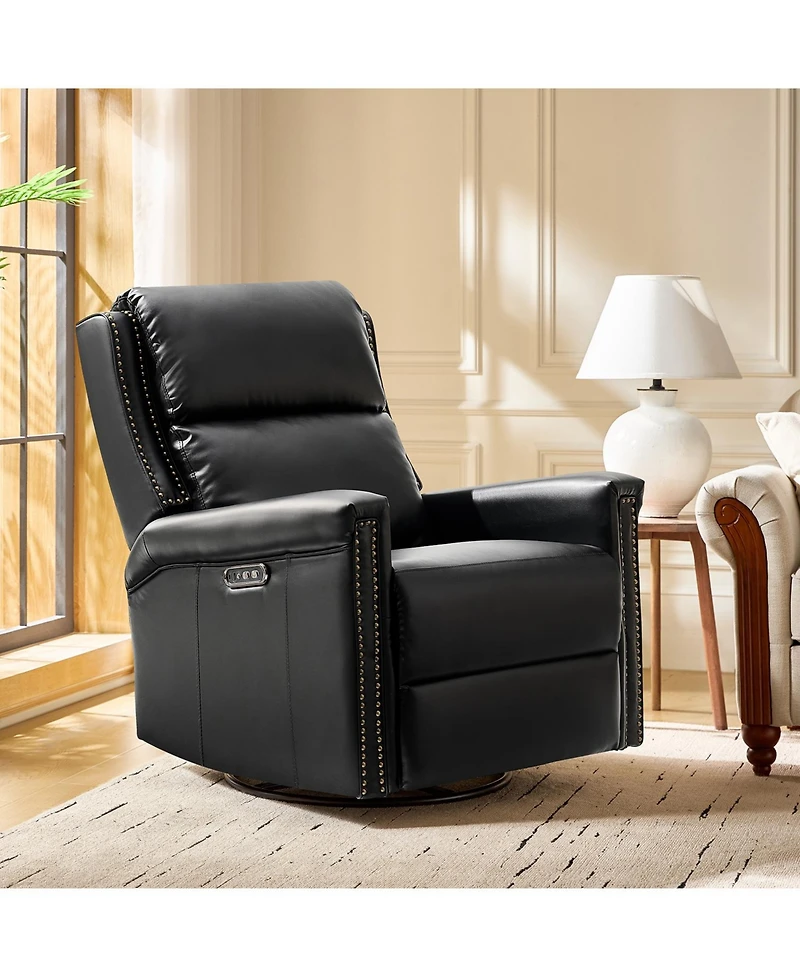 Hulala Home Medlin Transitional Faux Leather Dual Motor Swivel Rocker Recliner with Usb Ports