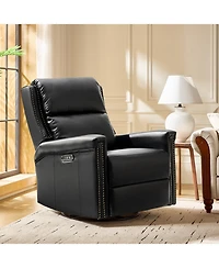Hulala Home Medlin Transitional Faux Leather Dual Motor Swivel Rocker Recliner with Usb Ports
