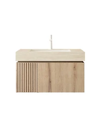 Sillysis Wall Mounted Bathroom Vanity with Sintered Stone Top, Ceramic Sink, Soft Close Storage Cabinet