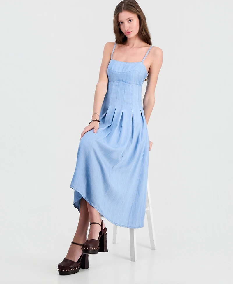 Guess Women's Bria Chambray Midi Pleated Dress