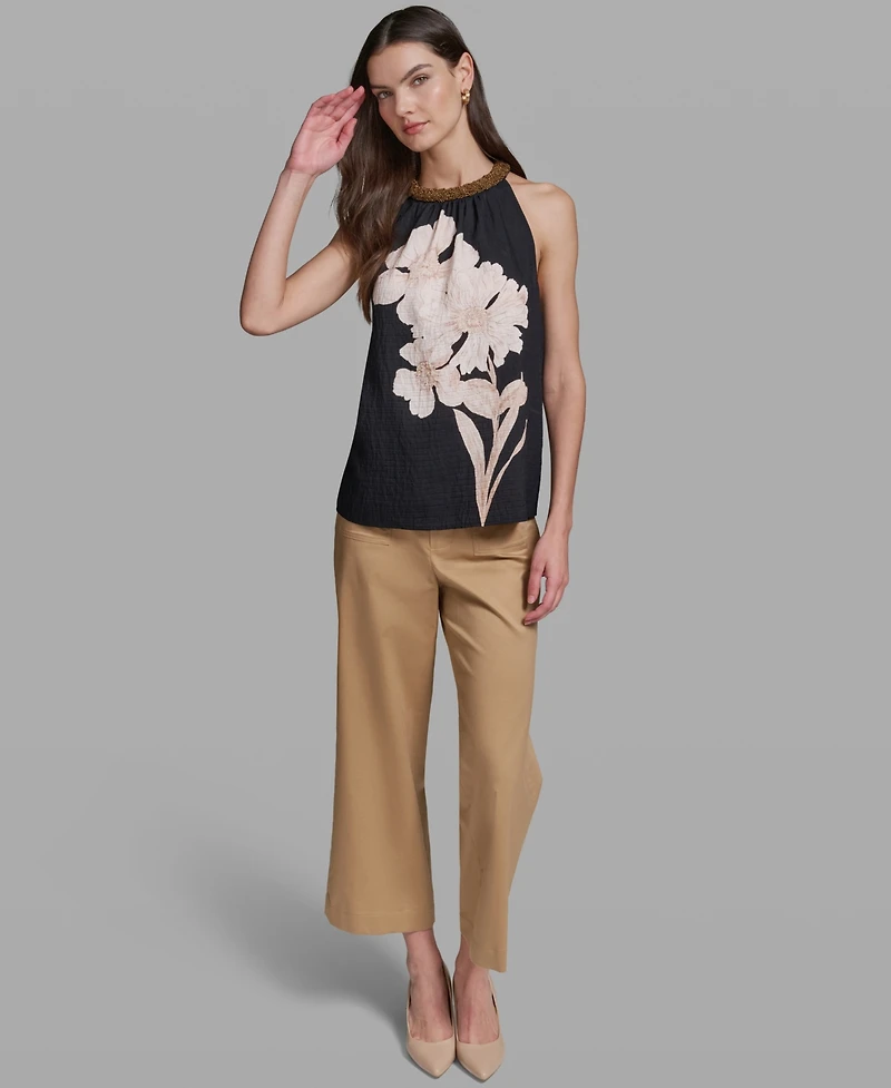 Karl Lagerfeld Paris Women's Floral Print Halter Neck Top