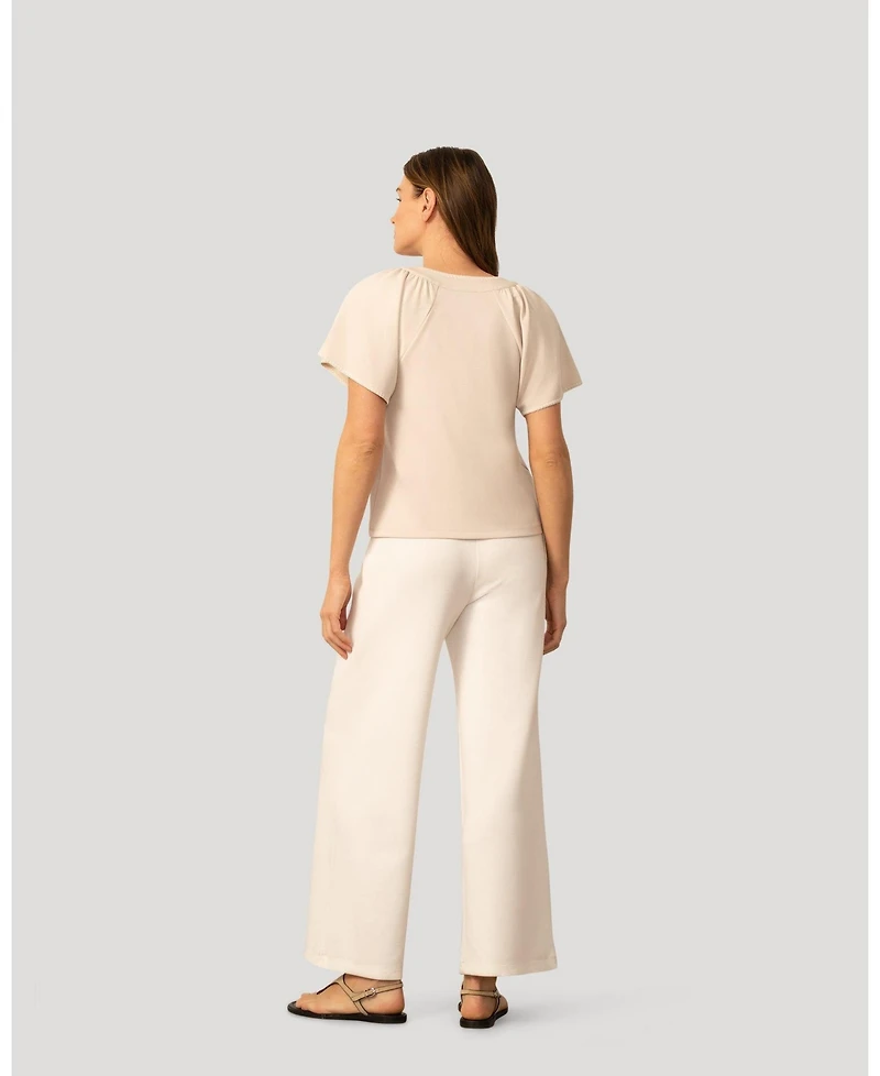 Cable & Gauge Women's Pick Stitch Split Neck Top