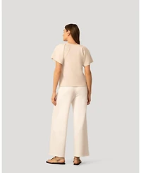 Cable & Gauge Women's Pick Stitch Split Neck Top