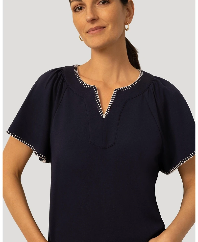 Cable & Gauge Women's Pick Stitch Split Neck Top