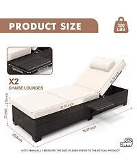 homfan Outdoor Pe Wicker Chaise Lounge Chairs Set of 2, Adjustable Reclining Brown with Cushions, Removable Table Top, Ideas for Patio, Poolside