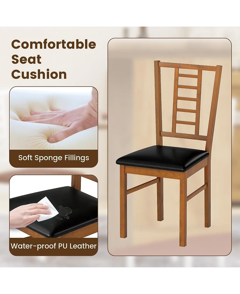 Slickblue Wooden Dining Chairs Set of 2 Pu Leather Upholstered Seat