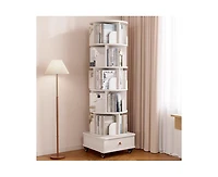 sumyeg 360 Degree Rotating Display Corner Bookshelf 6 Tier Bookcase Storage Rack with Wheels