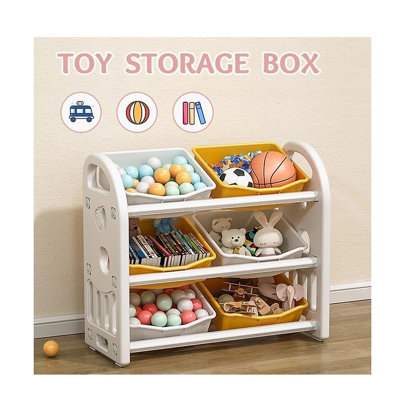Rainsken Kids Toy Storage Organizer 3-Tier Shelves, 6 Removable Bins, Multi-Functional Kids Storage Organizer, for Boys Girls Bedroom Playroom