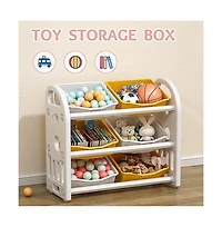 Rainsken Kids Toy Storage Organizer 3-Tier Shelves, 6 Removable Bins, Multi-Functional Kids Storage Organizer, for Boys Girls Bedroom Playroom